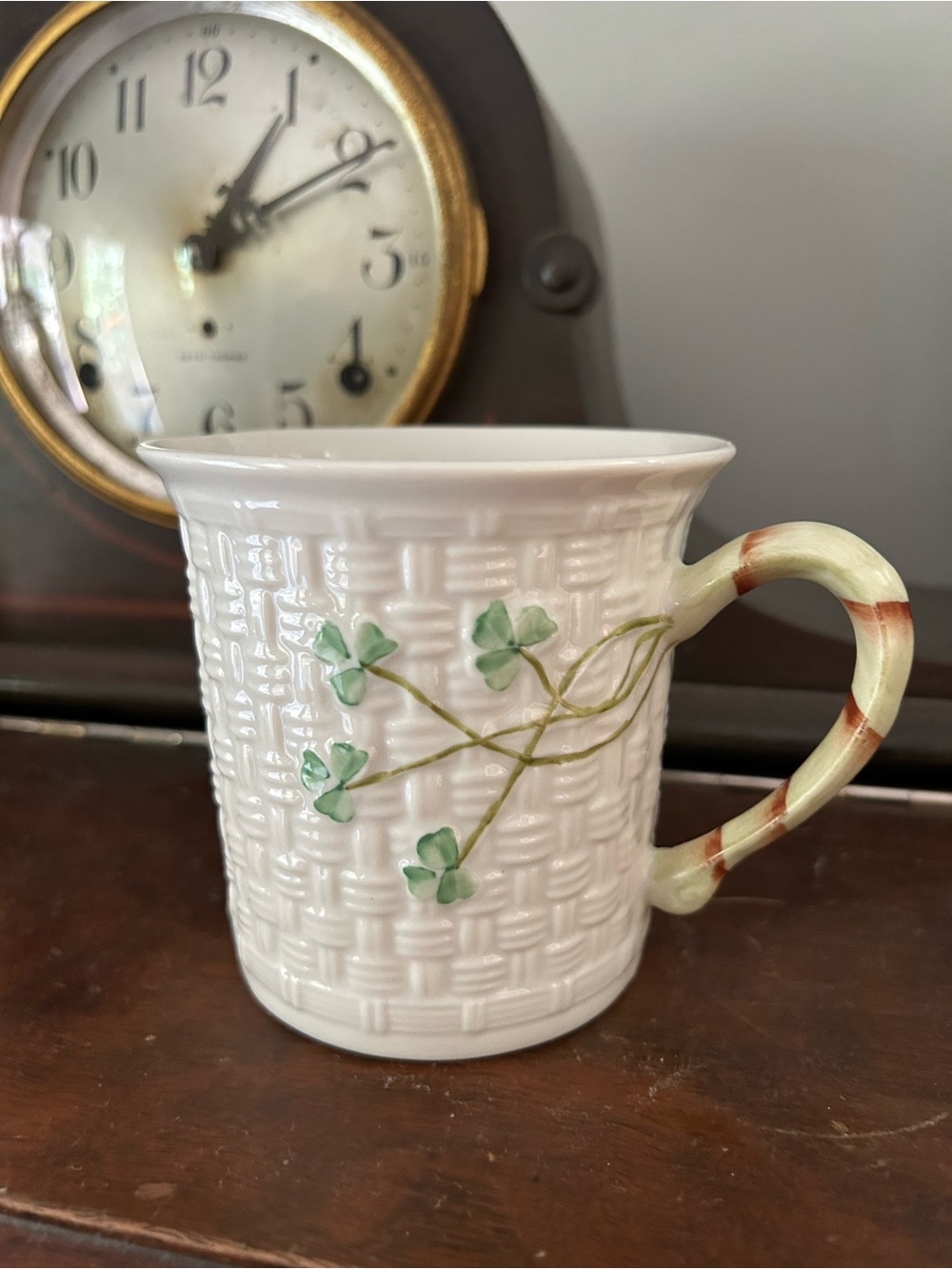 Belleek White Porcelain Clover Relief Mug - Picture 2 of 4
